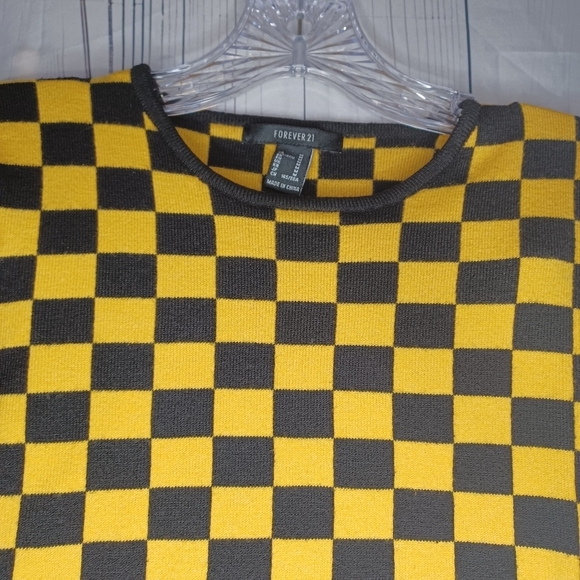 Forever 21 Checkered Black and Yellow Women's Cropped Sweater - Picture 7 of 14